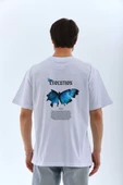 Unisex Bisiklet Yaka Baskılı Oversize T-Shirt - Beyaz - 2