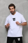 Unisex Kapşonlu Oversize T-Shirt Takım - Beyaz - 2