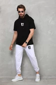 Unisex Kapşonlu Oversize T-Shirt Takım - Siyah - 2