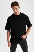 Unisex Basic Bisiklet Yaka Oversize T-Shirt - Siyah - 1
