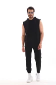 Unisex Kapşonlu Kolsuz Eşofman Takımı- Siyah - 1
