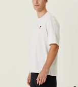 Unisex Bisiklet Yaka Baskılı Oversize T-Shirt - Beyaz - 2