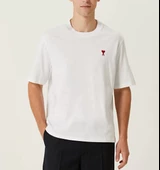 Unisex Bisiklet Yaka Baskılı Oversize T-Shirt - Beyaz - 1