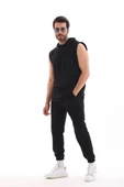 Unisex Kapşonlu Kolsuz Eşofman Takımı- Siyah - 7