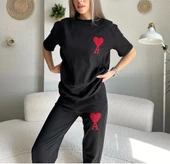 Unisex Paçası Lastikli Eşofman Altlı Takım - Siyah - 2