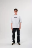 Unisex Bisiklet Yaka Baskılı Oversize T-Shirt - Siyah - 2