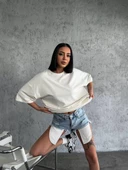 Unisex Düz Biskilet Yaka Oversize T-shirt - Beyaz - 2