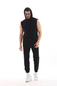 Unisex Kapşonlu Kolsuz Eşofman Takımı- Siyah - 5