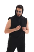 Unisex Kapşonlu Kolsuz Eşofman Takımı- Siyah - 4