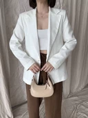 Kadın Keten Blazer Caket - Beyaz - 1