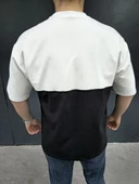 Unisex Torba Cep Detaylı Parçalı T-Shirt - Siyah - 4