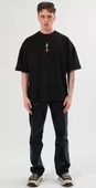 Unisex Bisiklet Yaka Baskılı Oversize T-Shirt - Siyah - 1