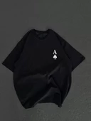 Unisex Bisiklet Yaka Baskılı Oversize T-Shirt - Siyah - 1
