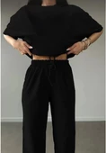 Unisex Düz T-Shirt ve Eşofman Takımı - Siyah - 4