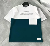 Unisex Torba Cep Detaylı  Parçalı T-Shirt - Lacivert - 1