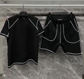 Unisex Karoyaka Dikişli Şortlu Takım - Siyah - 1
