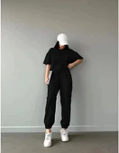 Unisex Düz T-Shirt ve Eşofman Takımı - Siyah - 5