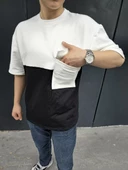 Unisex Torba Cep Detaylı Parçalı T-Shirt - Siyah - 5