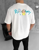 Unisex Bisiklet Yaka Baskılı Oversize T-Shirt - Beyaz - 2