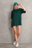 Unisex Bisiklet Yaka  Düz Oversize T-Shirt - Yeşil - 6