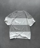 Unisex Bisiklet Yaka Parçalı T-Shirt - Gri - 1