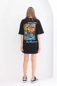 Unisex Bisiklet Yaka Baskılı Oversize T-Shirt - Siyah - 7