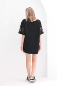 Unisex Bisiklet Yaka Baskılı Oversize T-Shirt - Siyah - 6