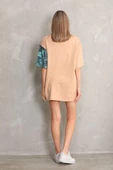 Unisex Bisiklet Yaka Baskılı Oversize T-Shirt - Bej - 6