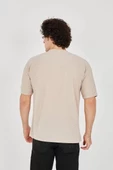 Unisex Waffle Kumaş Rahat Kol T-Shirt - Bej - 4