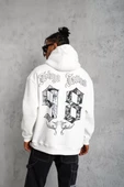 Erkek Baskılı Kapşonlu SweatShirt - Beyaz - 2