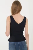 Kadın V Yaka Crop - Siyah - 1