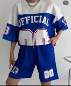 Unisex Dijital Baskılı Şortlu Takım - Mavi - 2