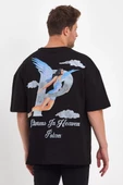 Erkek Melek Baskılı  T-shirt - Siyah - 2