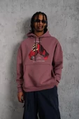 Erkek Eldiven Baskılı Kapüşonlu Sweatshirt - Gül Kurusu - 2
