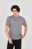 Unisex Jakar Kumaş Slim Fit T-Shirt - Boyalı Gri - 1