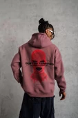 Erkek Maske Baskılı Kapüşonlu Sweatshirt - Gül Kurusu - 1