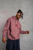 Erkek Maske Baskılı Kapüşonlu Sweatshirt - Gül Kurusu - 3