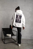 Erkek Baskılı Kapüşonlu Sweatshirt - Beyaz - 3