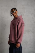 Erkek Maske Baskılı Kapüşonlu Sweatshirt - Gül Kurusu - 2