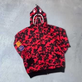 Unisex  Bape Kapüşonu Fermuarlı Hırka - Kırmızı - 2