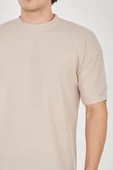 Unisex Waffle Kumaş Rahat Kol T-Shirt - Bej - 3