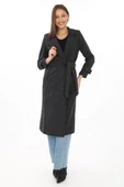 Kadın Astarlı Kaşmir Kaşe Kaban - Siyah - 6