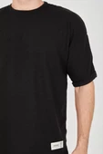 Unisex Jakar Kumaş Rahat Kol T-Shirt - Siyah - 2