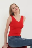 Kadın V Yaka  Crop - Kırmızı - 2
