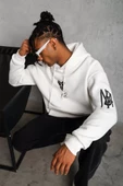 Erkek Baskılı Kapüşonlu Sweatshirt - Beyaz - 5