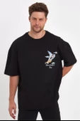 Erkek Melek Baskılı  T-shirt - Siyah - 1