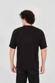 Unisex Jakar Kumaş Rahat Kol T-Shirt - Siyah - 3