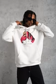 Erkek Eldiven Baskılı Kapüşonlu Sweatshirt - Beyaz - 1