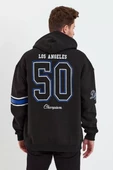 Erkek Baskılı Kapşonlu  Oversize Sweatshirt - Siyah - 1