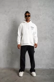 Erkek Baskılı Kapşonlu SweatShirt - Beyaz - 5